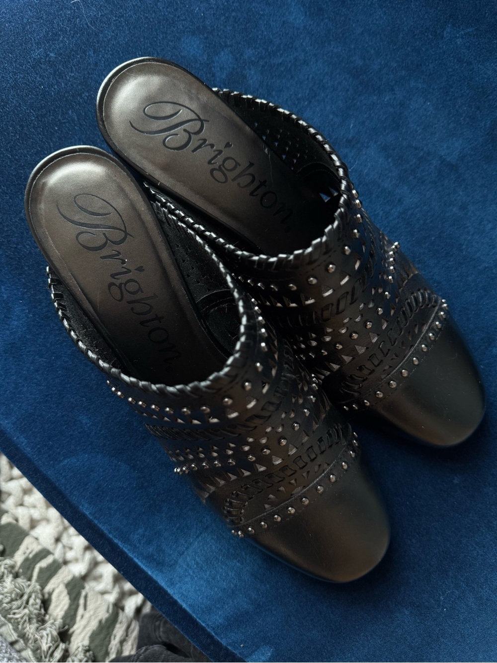 Brighton Black Studded Manet Leather Mules